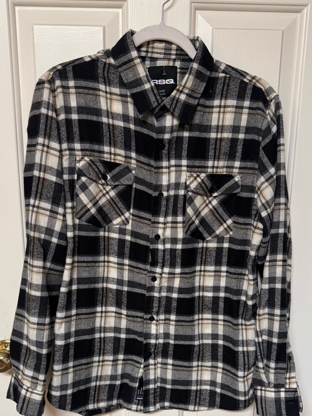 RSQ Black White Cream Plaid Button-Down Shirt